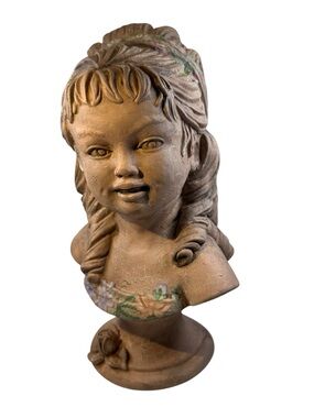 Vintage Universal Statuary Garden Girl Bust Reimagined 10” Pink Girly Core